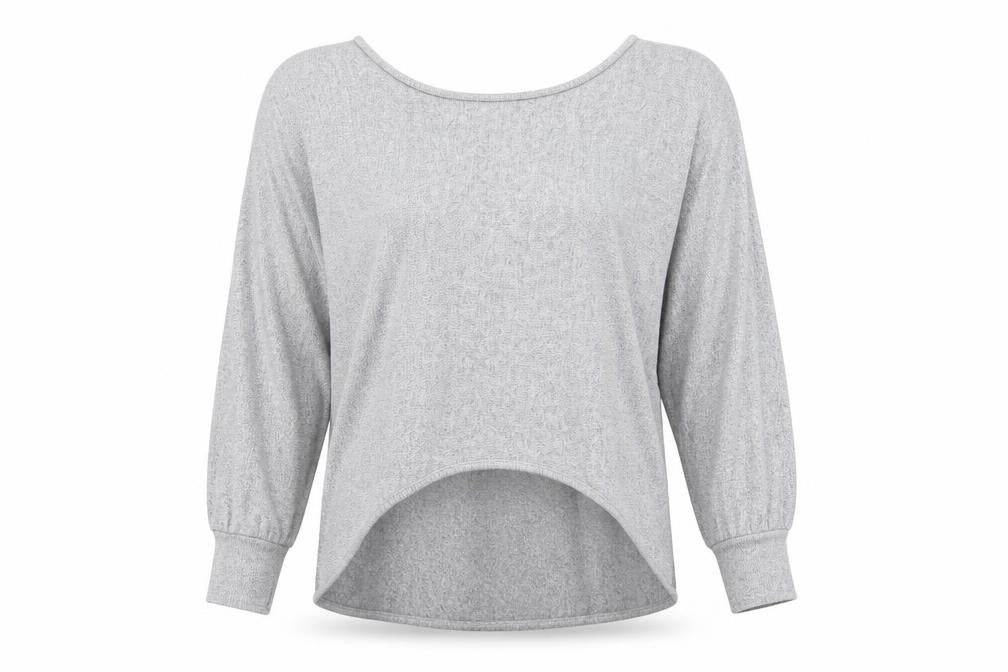 Front view of Izabel London women’s grey viscose basic blouse, size UK 10, round neck