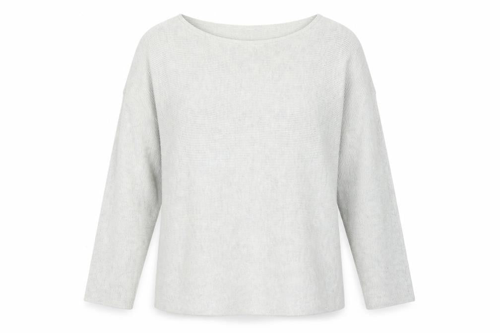 Front view of H&M women’s grey round neck polyethylene jumper, size M