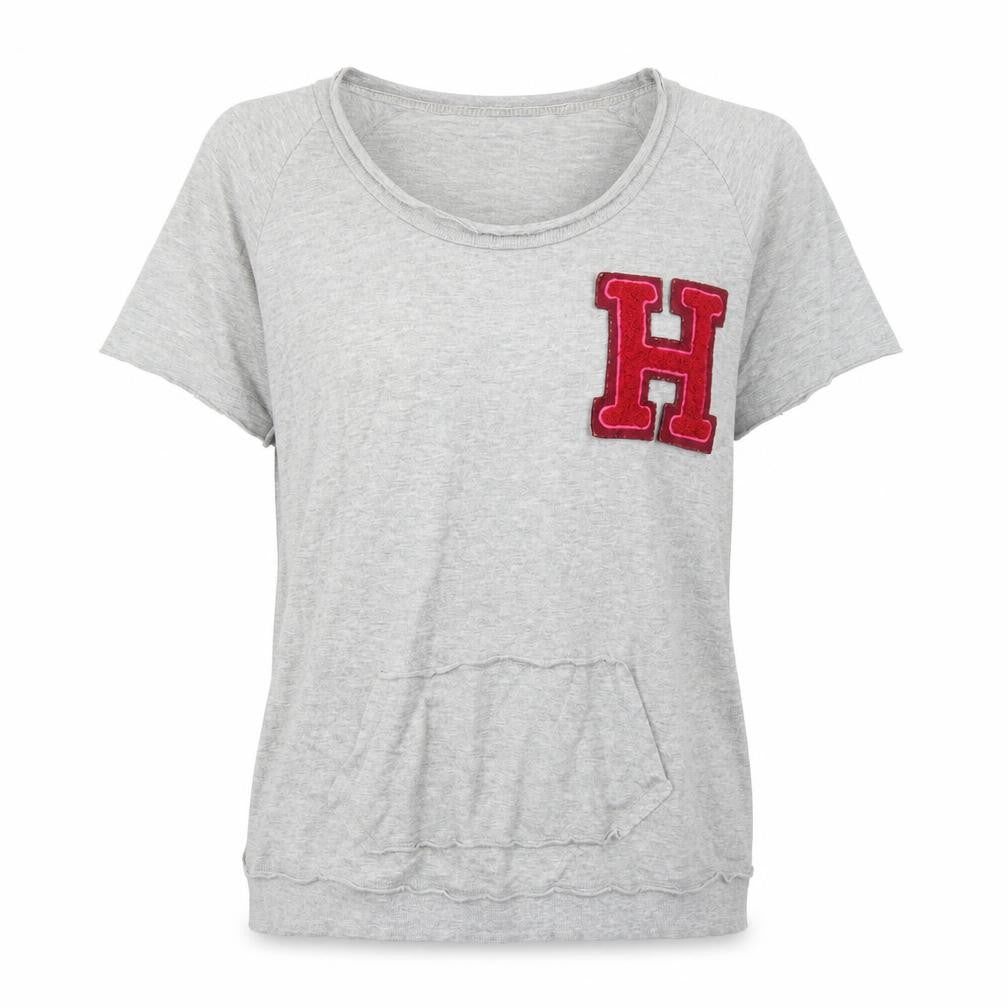 Front view of SH Italia women’s grey cotton basic t-shirt, size M, round neck