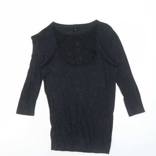 Topshop Womens Grey Round Neck Cotton Pullover Jumper Size 8 Pullover - Lace Front