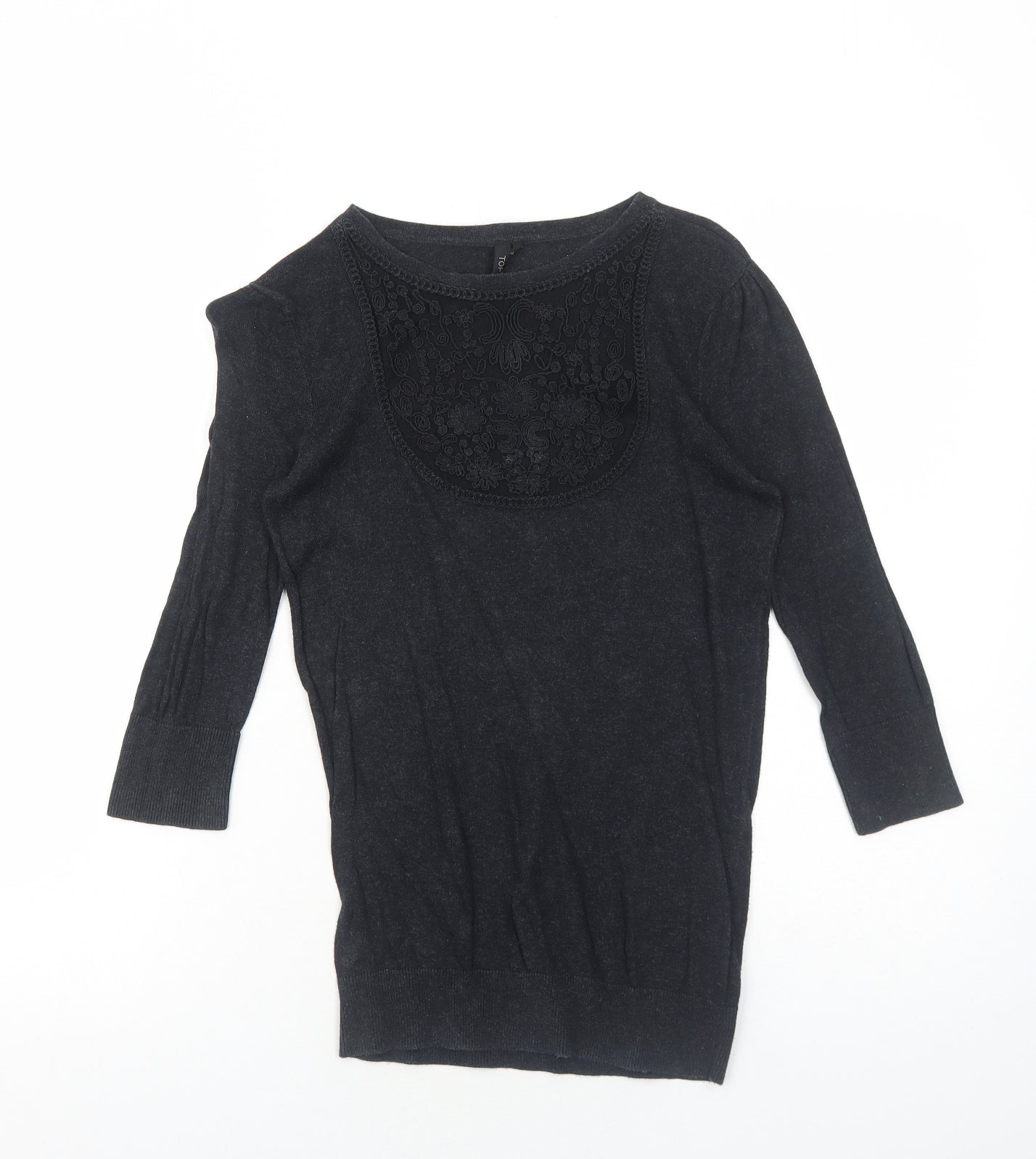 Topshop Womens Grey Round Neck Cotton Pullover Jumper Size 8 Pullover - Lace Front
