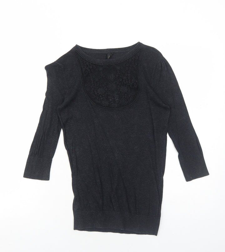 Topshop Womens Grey Round Neck Cotton Pullover Jumper Size 8 Pullover - Lace Front