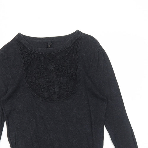Topshop Womens Grey Round Neck Cotton Pullover Jumper Size 8 Pullover - Lace Front