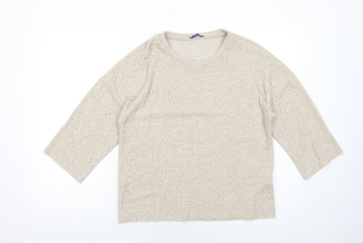 Zara Womens Beige Round Neck Viscose Pullover Jumper Size S Pullover - Pearl