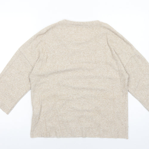Zara Womens Beige Round Neck Viscose Pullover Jumper Size S Pullover - Pearl
