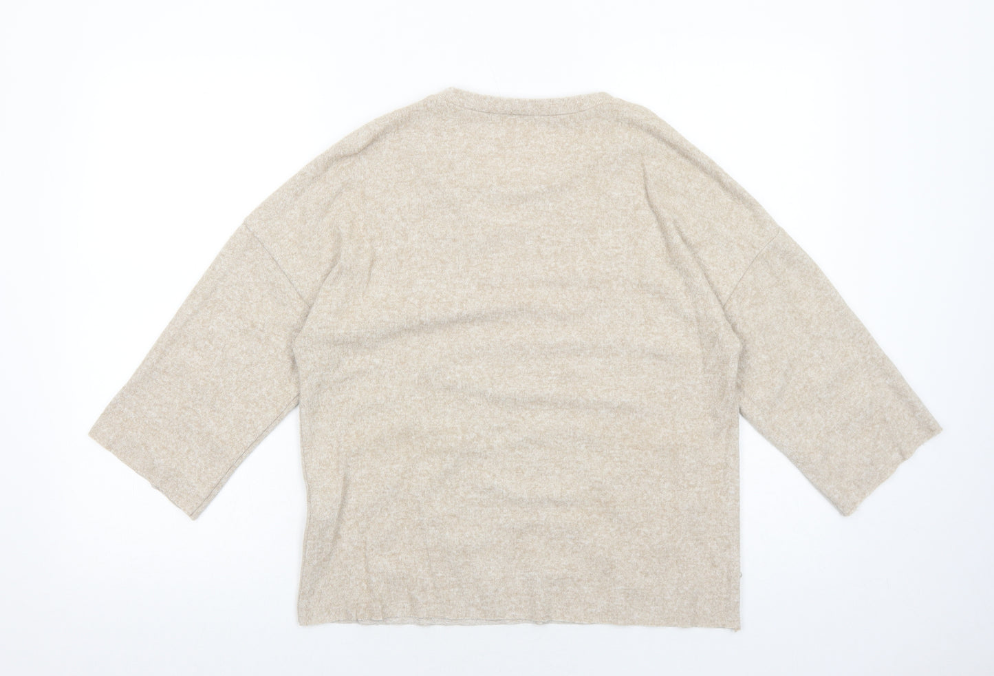 Zara Womens Beige Round Neck Viscose Pullover Jumper Size S Pullover - Pearl