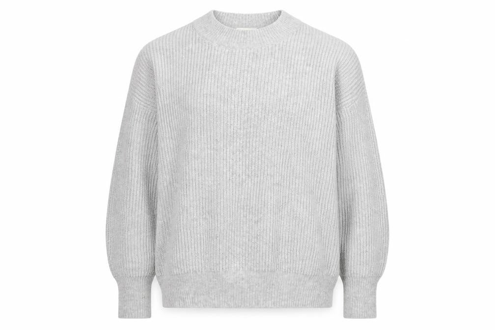 Front view of H&M women’s grey round neck acrylic jumper, size L
