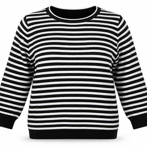 F&F Womens Black Round Neck Striped Viscose Pullover Jumper Size 16