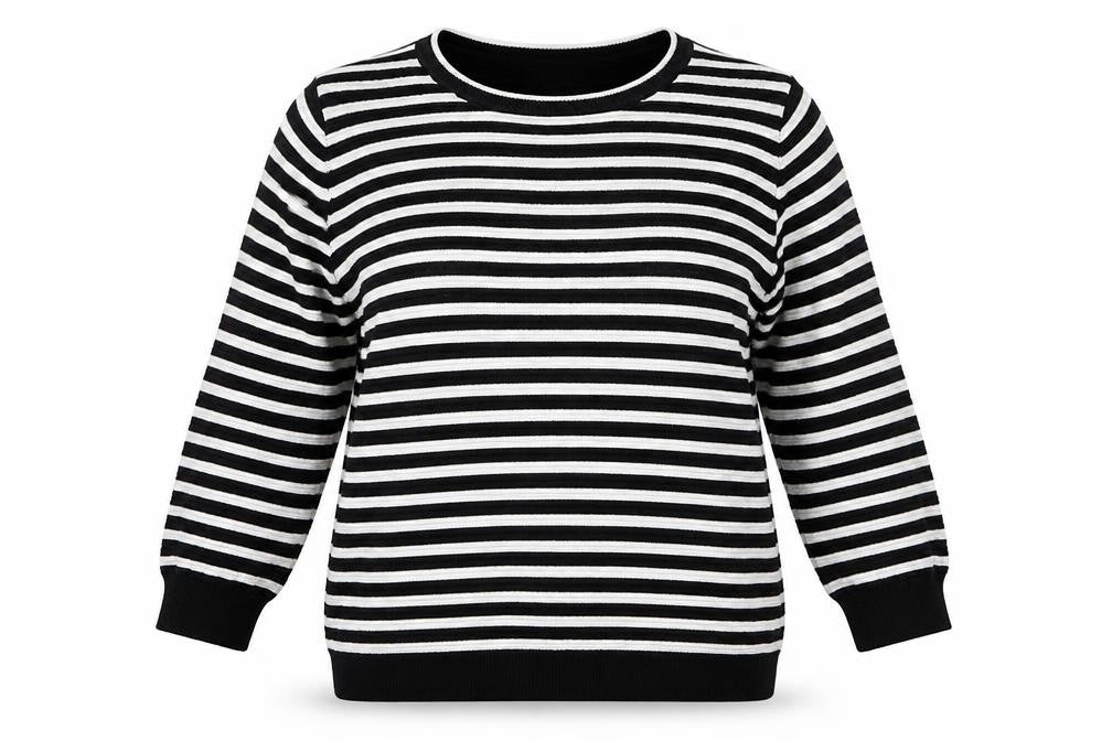 F&F Womens Black Round Neck Striped Viscose Pullover Jumper Size 16