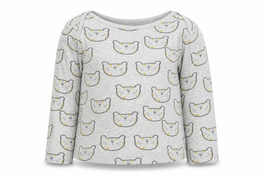 Front view of F&F boys’ grey geometric cotton basic t-shirt, size 18-24, months boat neck pullover