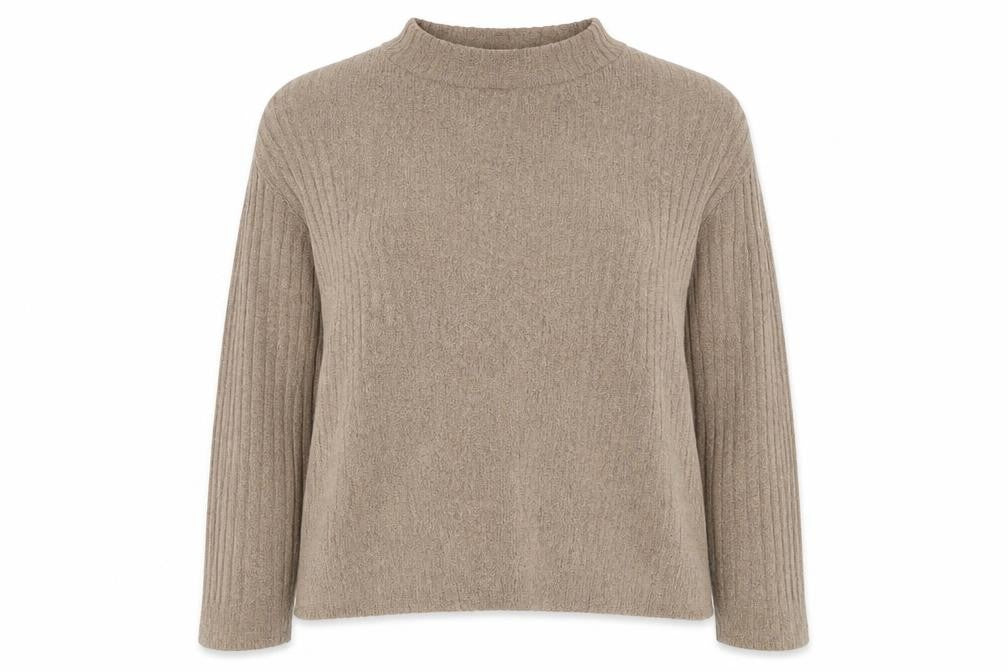 Front view of Primark women’s beige high neck polyester jumper, size UK 14, -, size UK 14-16