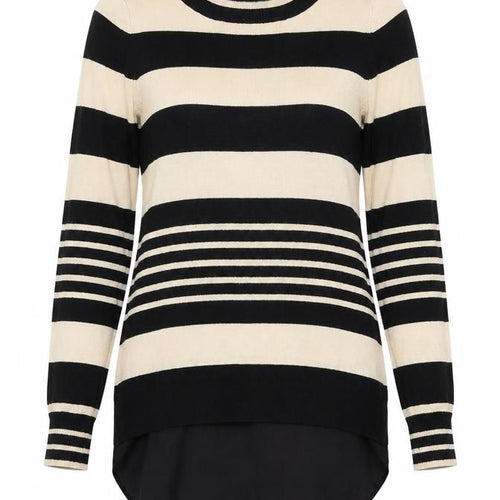 QED London Womens Beige Round Neck Striped Viscose Pullover Jumper Size S