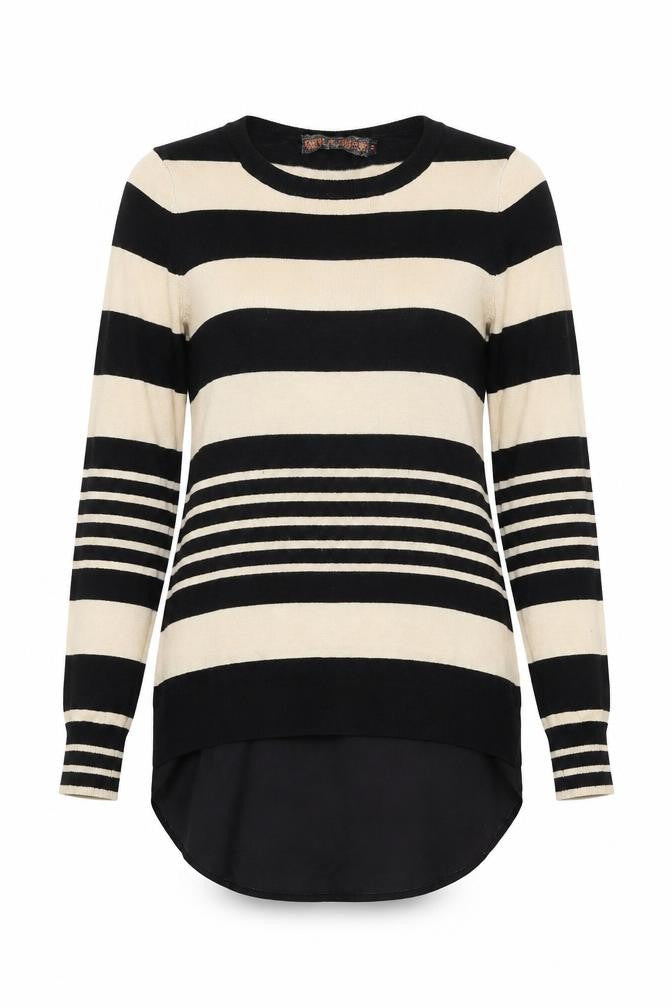 QED London Womens Beige Round Neck Striped Viscose Pullover Jumper Size S