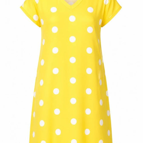 Preworn Womens Yellow Polka Dot Polyester T-Shirt Dress Size S V-Neck Pullover