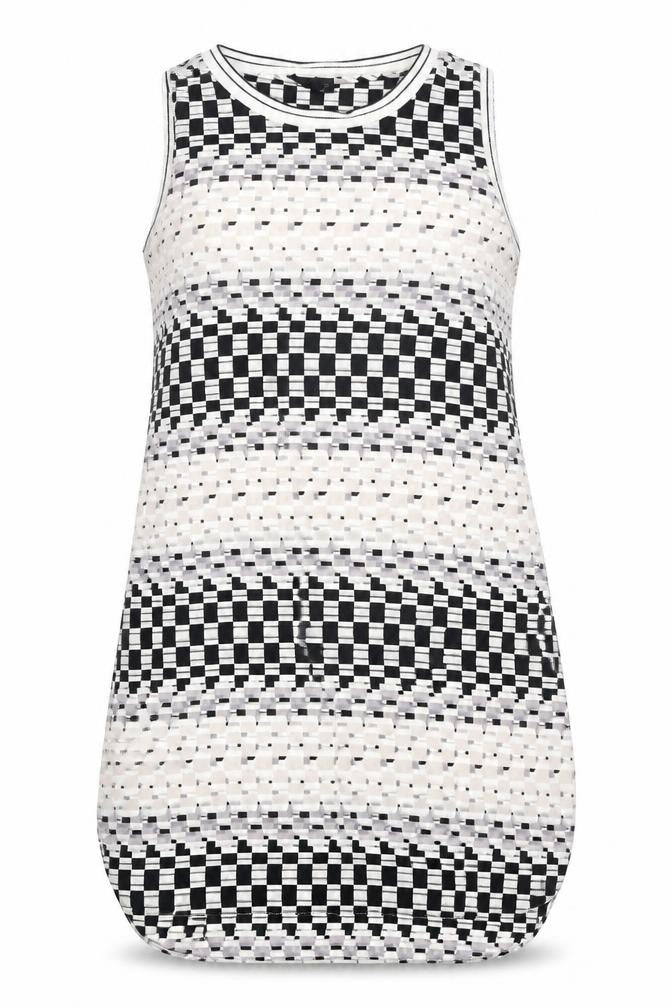 Front view of Topshop women’s white geometric polyester a-line, size UK 12, round neck pullover