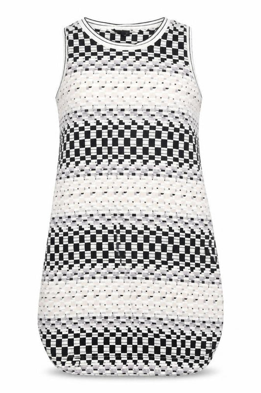 Front view of Topshop women’s white geometric polyester a-line, size UK 12, round neck pullover