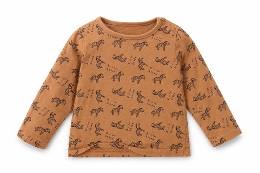 Front view of F&F boys’ orange geometric 100% cotton pullover t-shirt, size 9-12, months boat neck snap - zebra print