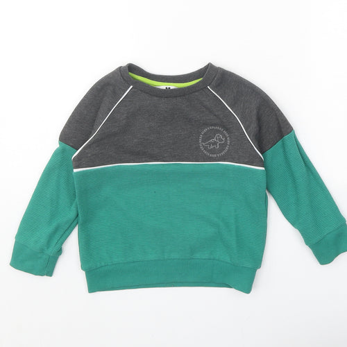 Very Boys Green Colourblock Cotton Pullover Sweatshirt Size 2-3 Years Pullover - Dinosaur