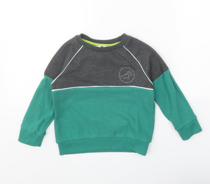 Very Boys Green Colourblock Cotton Pullover Sweatshirt Size 2-3 Years Pullover - Dinosaur
