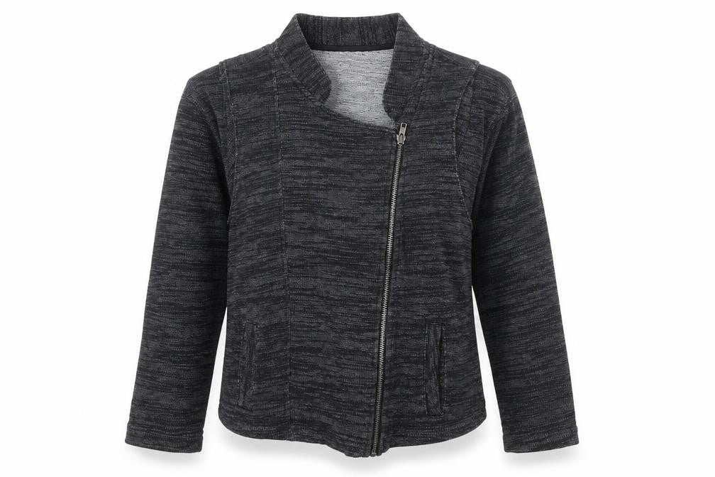 Front view of Silence + Noise women’s black jacket, size M, zip
