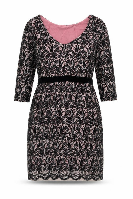 Front view of women’s black floral polyester a-line one size v-neck pullover