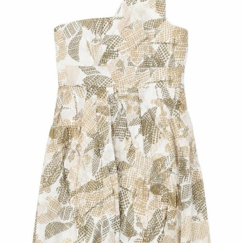 Maggy Boutique Womens White Geometric 100% Cotton Fit & Flare Size 8 One Shoulder Zip