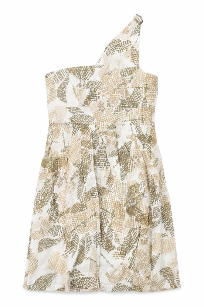 Maggy Boutique Womens White Geometric 100% Cotton Fit & Flare Size 8 One Shoulder Zip