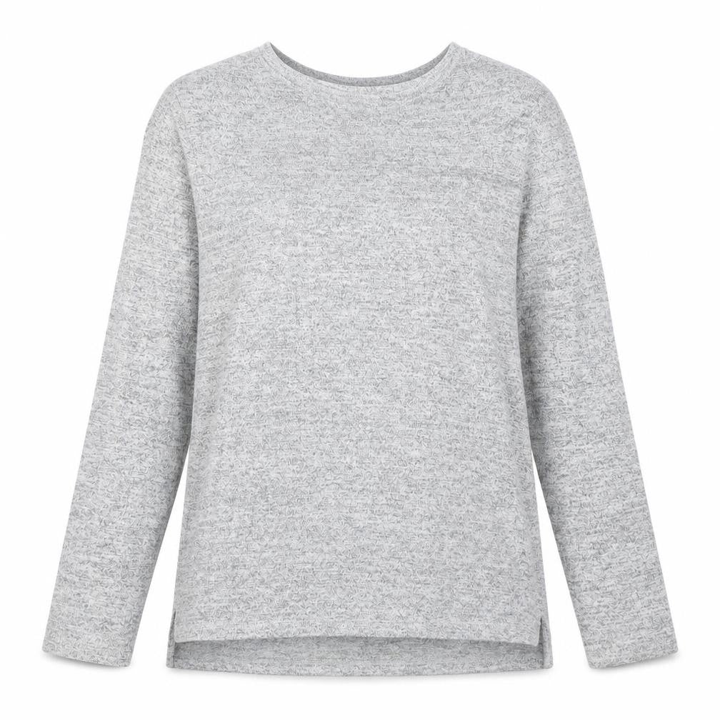 Front view of Forever 21 women’s grey round neck acrylic jumper, size S