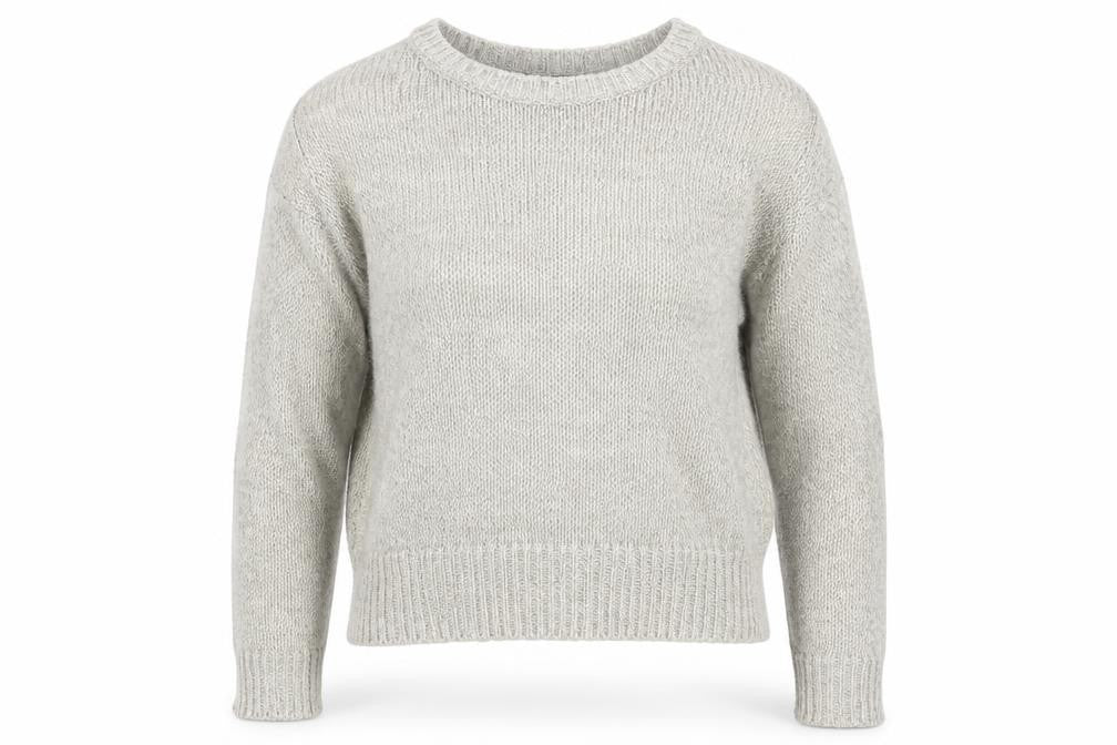Front view of New Look women’s grey round neck acrylic jumper, size S