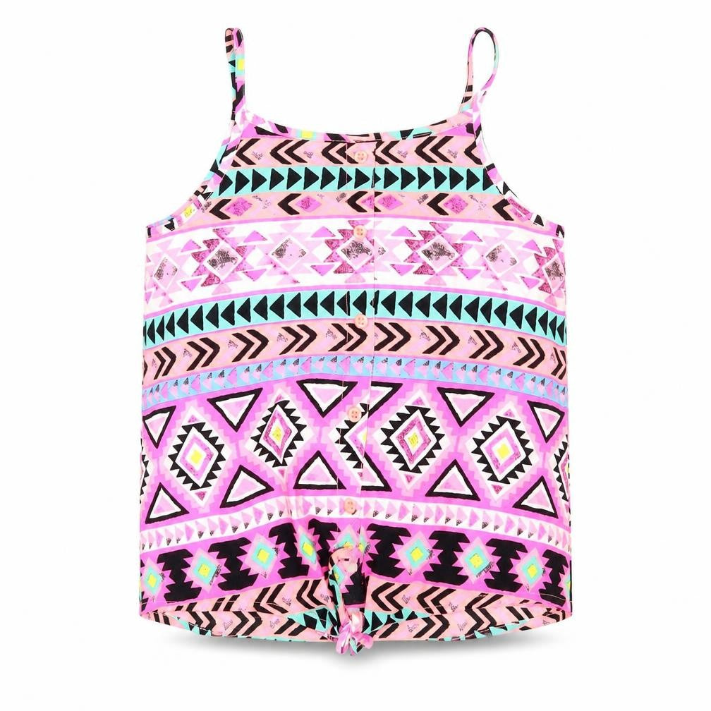 Front view of Candy Couture girls’ multicoloured geometric polyester basic tank, size 9, years round neck pullover