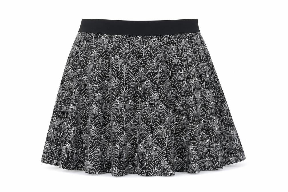 Preworn Womens Black Geometric Polyester Skater Skirt Size 28 in