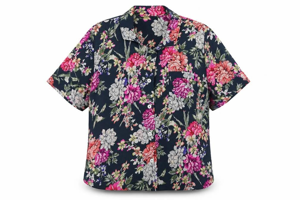 Marks & Spencer Womens Blue Floral Polyester Basic Button-Up Size 6 Collared