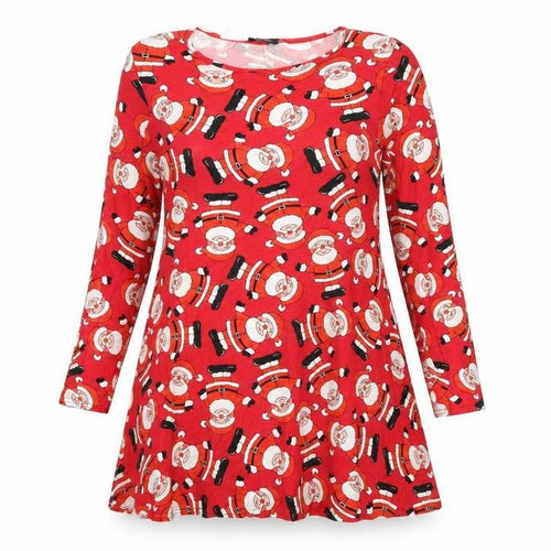 Sara Womens Red Geometric Viscose Trapeze & Swing Size S Round Neck Pullover - Father Christmas Pattern