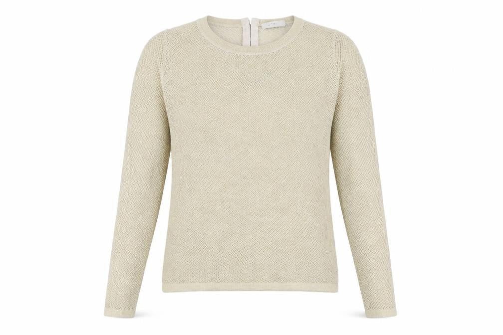 Front view of Next women’s gold round neck cotton jumper, size UK 8