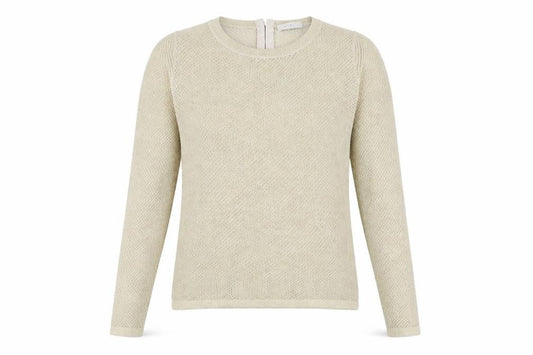 Front view of Next women’s gold round neck cotton jumper, size UK 8