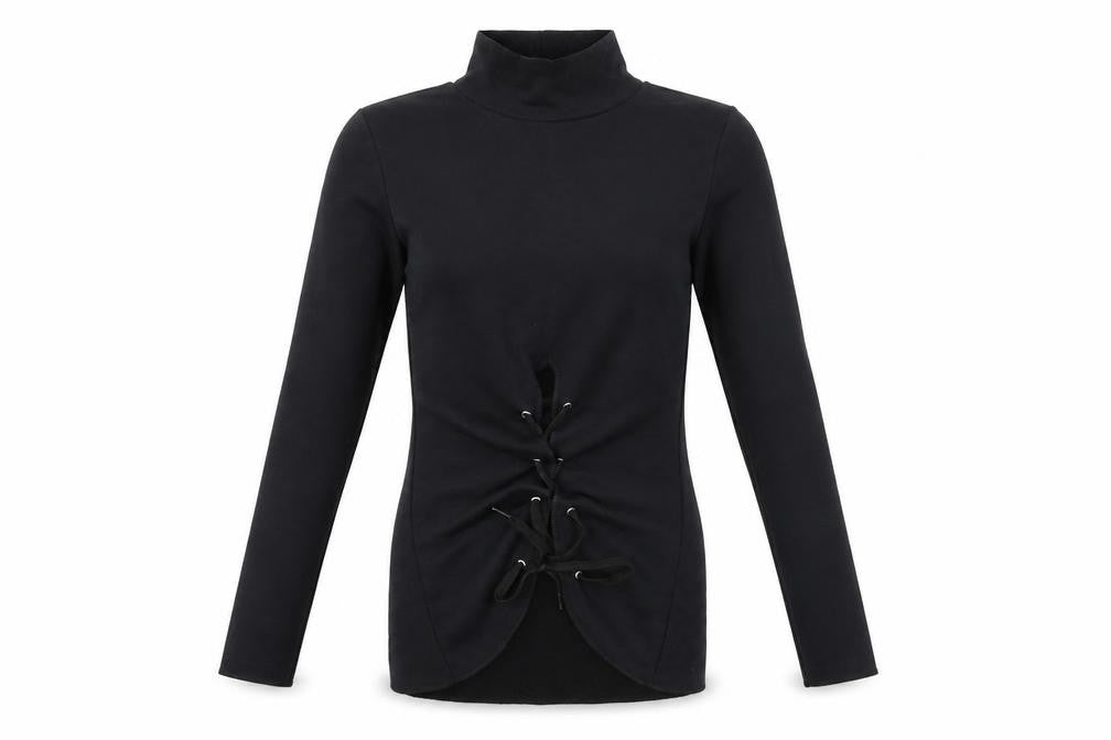 Front view of Look Of The Day women’s black polyester pullover sweatshirt, size UK 10, pullover