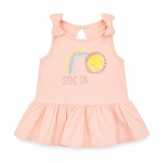Front view of Cynthia Rowley Baby Pink 100% Cotton A-Line, size 12, Months Round Neck Pullover - Shine On Rainbow