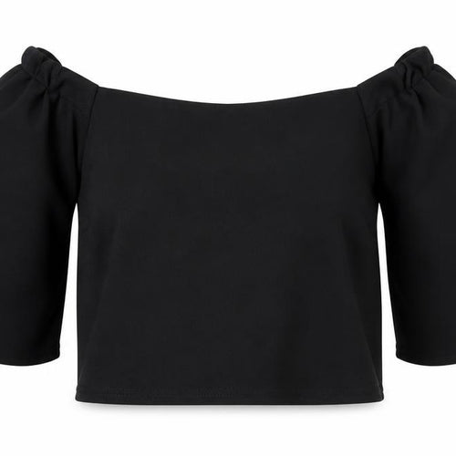 Boohoo Womens Black Polyester Cropped Blouse Size 10 Off the Shoulder - Bardot