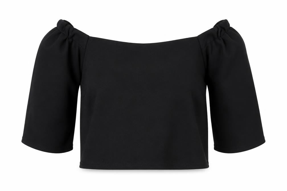 Boohoo Womens Black Polyester Cropped Blouse Size 10 Off the Shoulder - Bardot