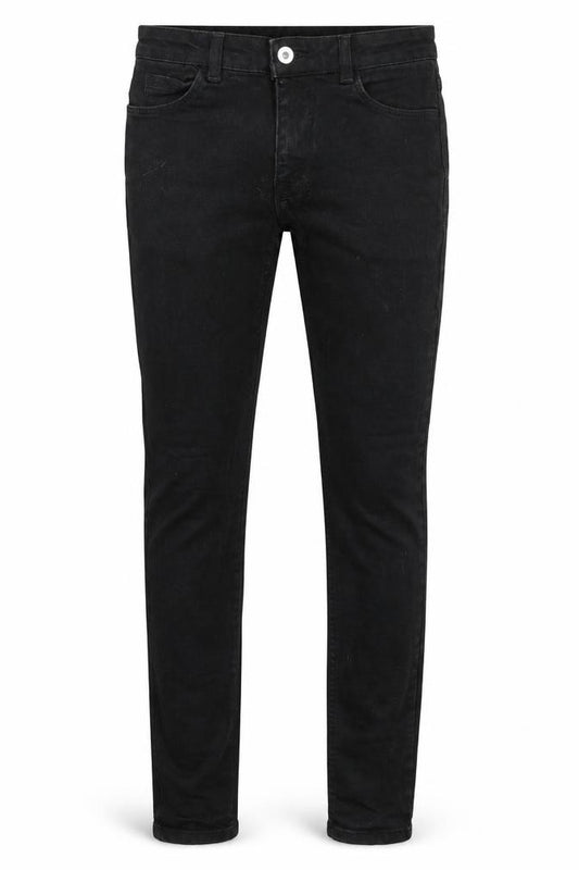 Front view of Collusion women’s black cotton skinny jeans, size UK 26, in slim zip