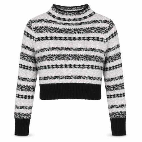 Topshop Womens Black Round Neck Fair Isle Acrylic Pullover Jumper Size 8