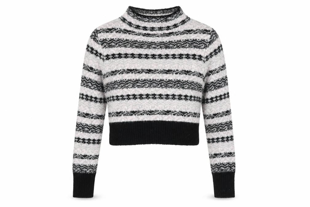 Topshop Womens Black Round Neck Fair Isle Acrylic Pullover Jumper Size 8
