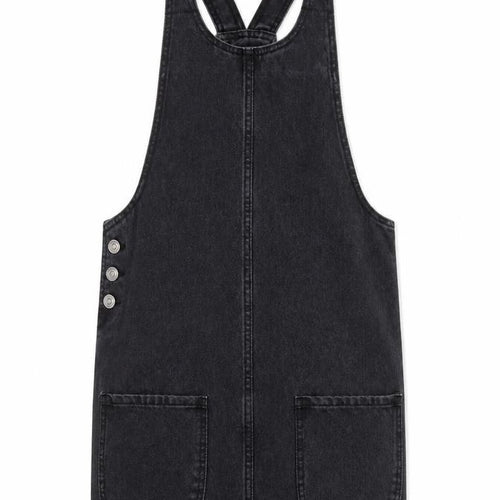 Denim & Co. Womens Grey Cotton Pinafore/Dungaree Dress Size 8 Scoop Neck Buckle