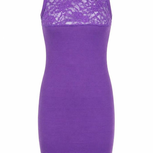 PK Clothing Womens Purple Polyester Bodycon Size S Scoop Neck Pullover - Lace Panel