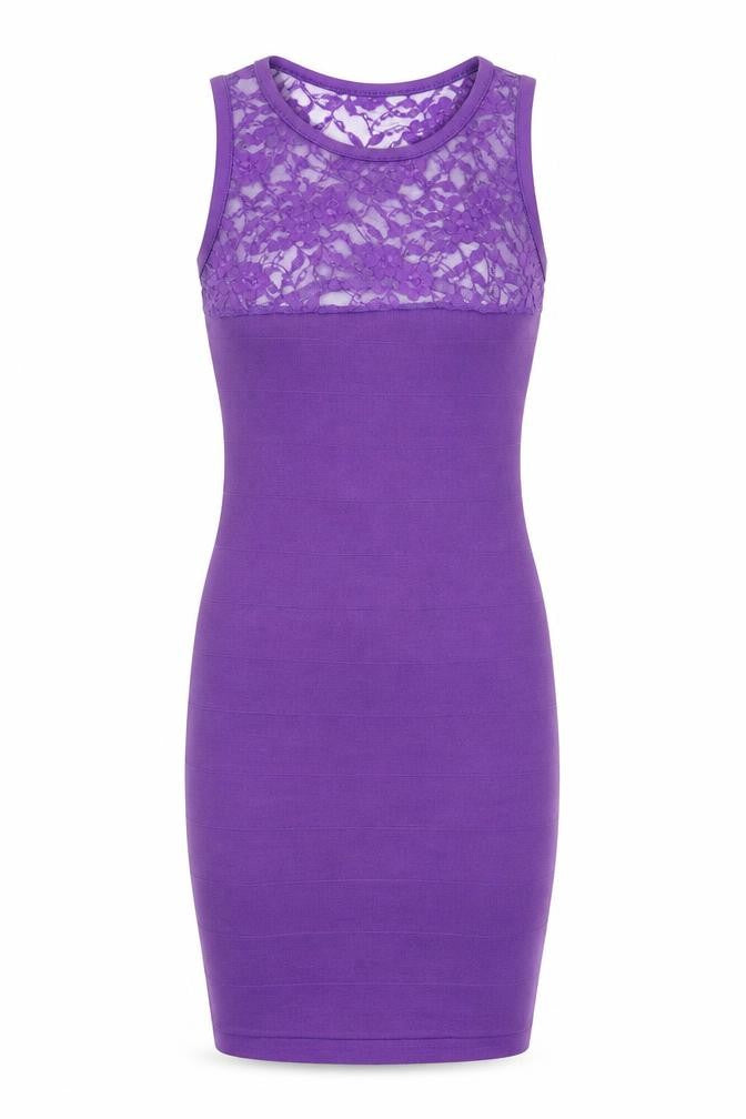 PK Clothing Womens Purple Polyester Bodycon Size S Scoop Neck Pullover - Lace Panel