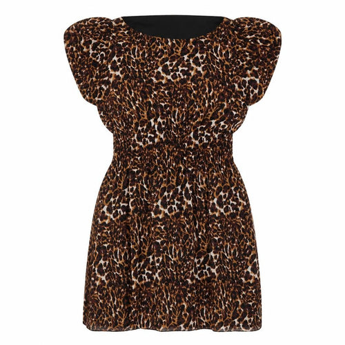 Influence Womens Brown Animal Print Polyester A-Line Size 12 Boat Neck Pullover - Leopard Print