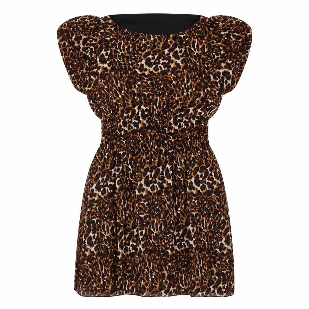 Influence Womens Brown Animal Print Polyester A-Line Size 12 Boat Neck Pullover - Leopard Print