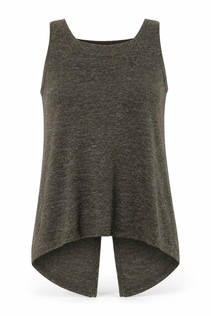 Front view of River Island women’s green acrylic basic tank, size UK 8, round neck