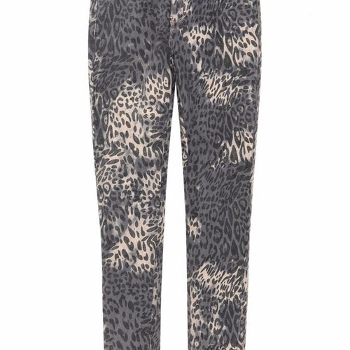 Ribbon Womens Grey Animal Print Cotton Skinny Jeans Size 8 Regular Zip - Leopard Pattern