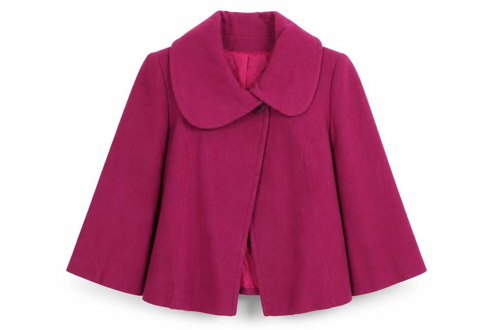 Front view of Evie Collection women’s purple jacket, size UK 14, button